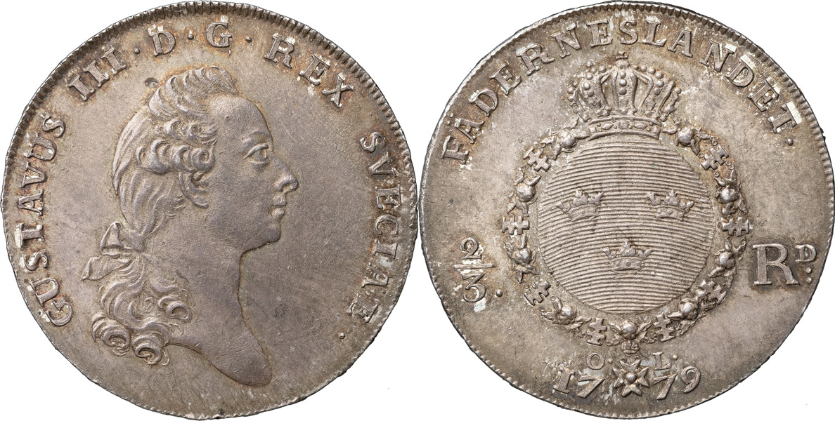 GUSTAV III (1771-1792). STOCKHOLM. 2/3 riksdaler 1779