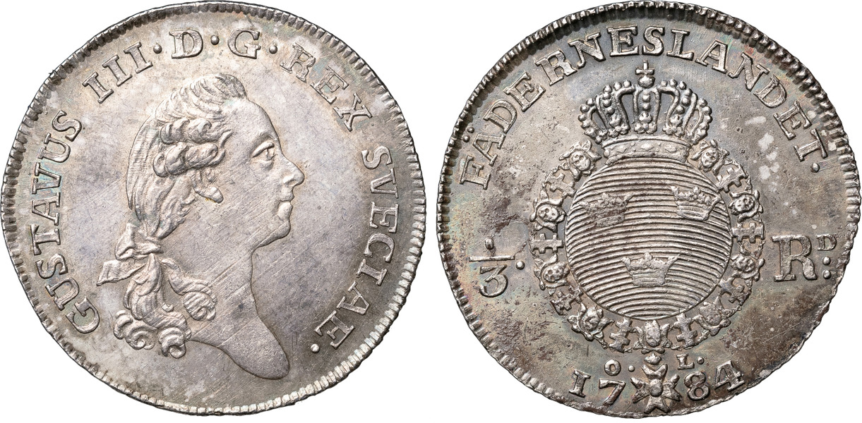 GUSTAV III (1771-1792). STOCKHOLM. 1/3 riksdaler 1784