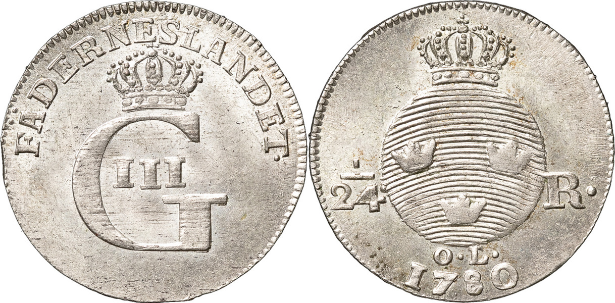 GUSTAV III (1771-1792). STOCKHOLM. 1/24 riksdaler 1780