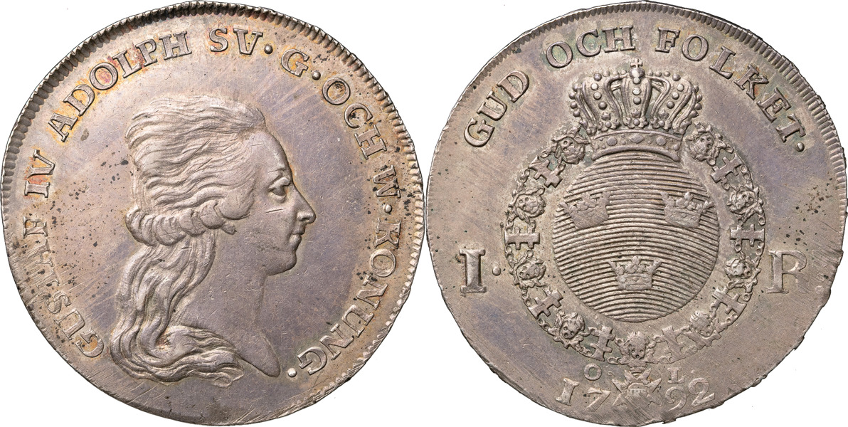 GUSTAV IV ADOLF (1792-1809). STOCKHOLM. Riksdaler 1792