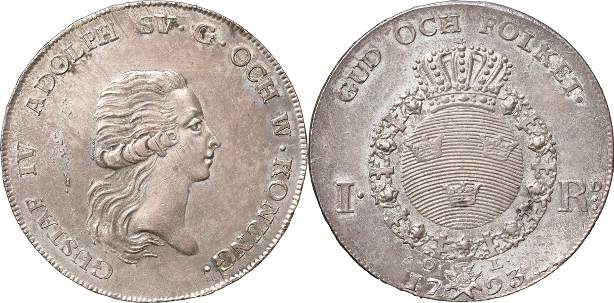 GUSTAV IV ADOLF (1792-1809). STOCKHOLM. Riksdaler 1793