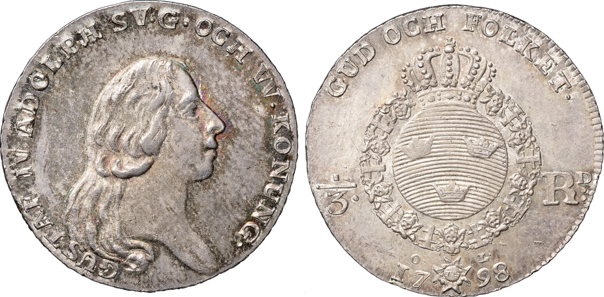 GUSTAV IV ADOLF (1792-1809). STOCKHOLM. 1/3 riksdaler 1798