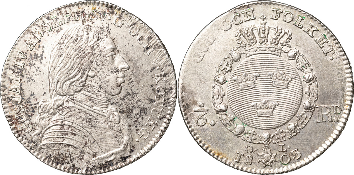 GUSTAV IV ADOLF (1792-1809). STOCKHOLM. 1/6 riksdaler 1803