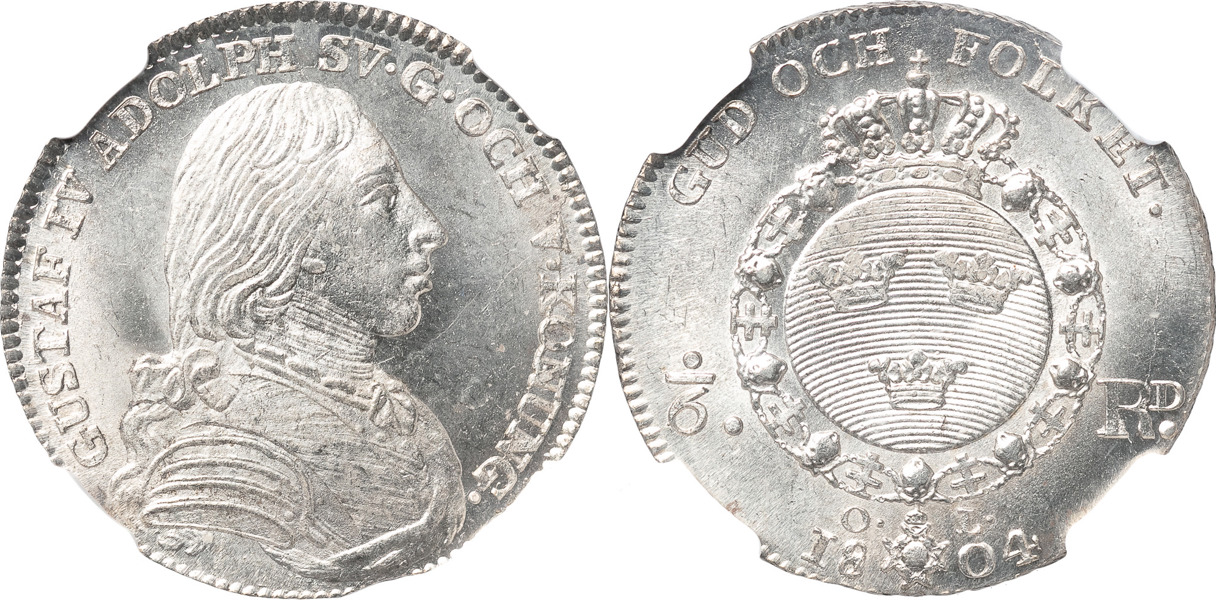 GUSTAV IV ADOLF (1792-1809). STOCKHOLM. 1/6 riksdaler 1804