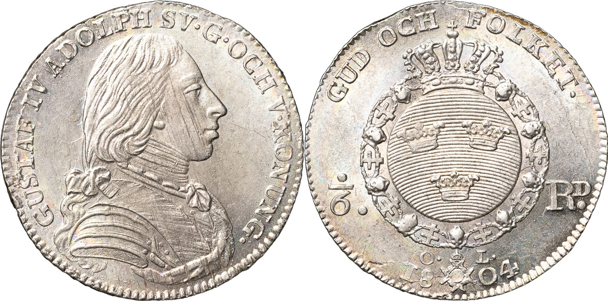 GUSTAV IV ADOLF (1792-1809). STOCKHOLM. 1/6 riksdaler 1804
