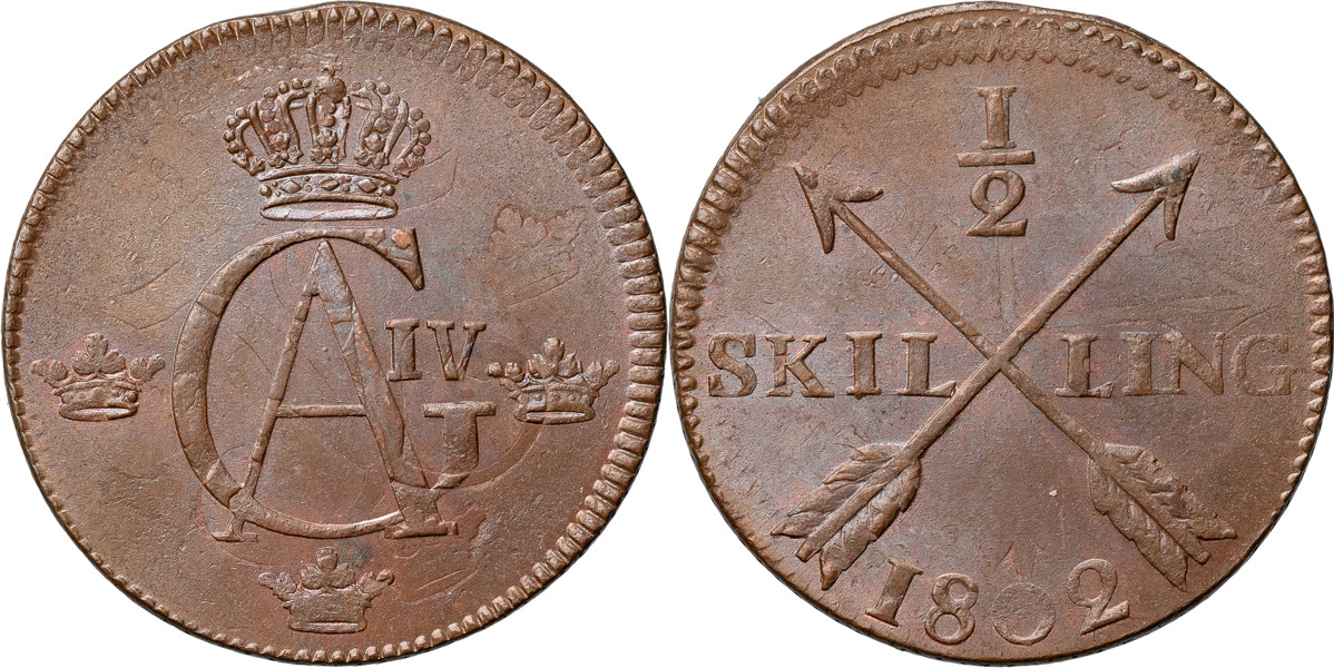 GUSTAV IV ADOLF (1792-1809). STOCKHOLM. ½ skilling 1802