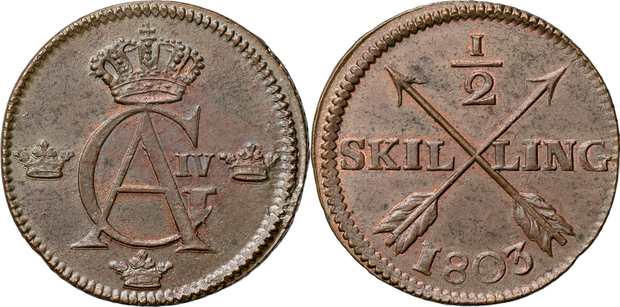 GUSTAV IV ADOLF (1792-1809). AVESTA. 1/2 skilling 1803