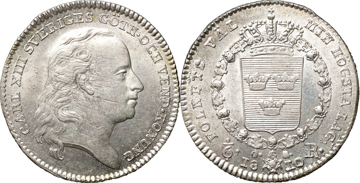 KARL XIII (1809-1818). STOCKHOLM. 1/6 riksdaler 1810