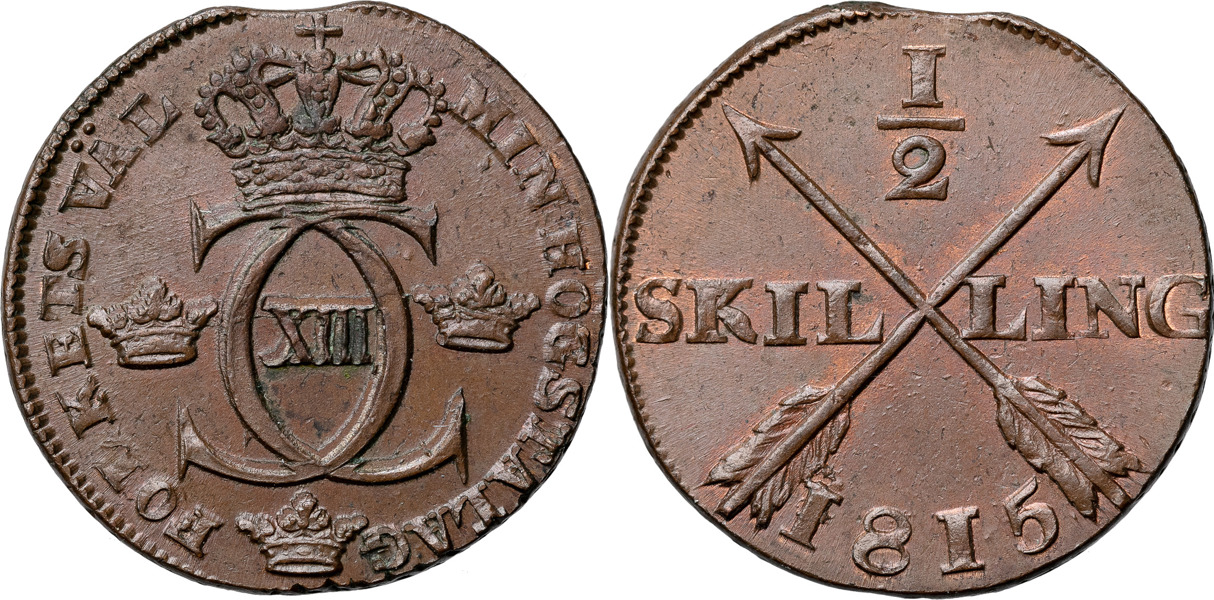KARL XIII (1809-1818). AVESTA. 1/2 skilling 1815