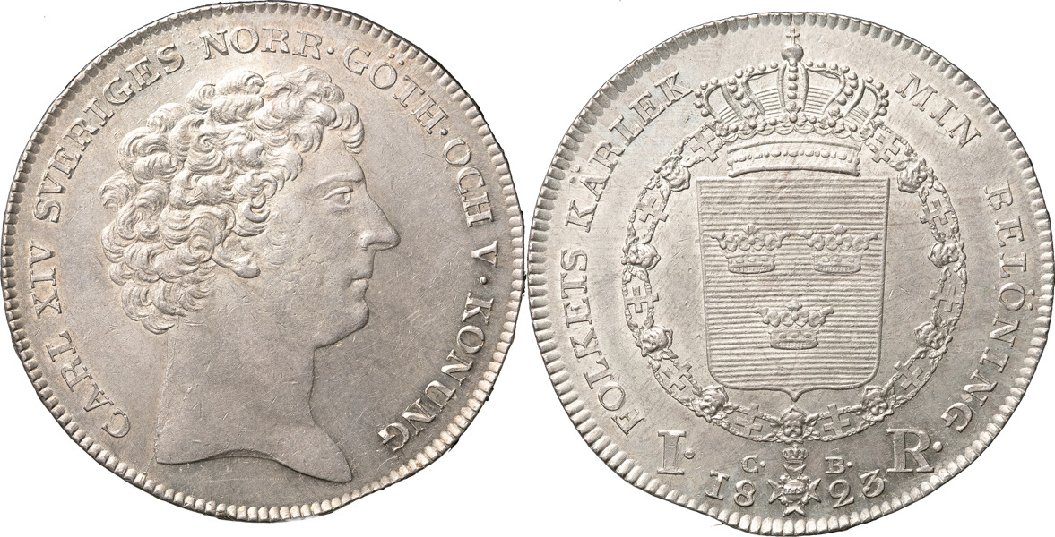 KARL XIV JOHAN (1818-1844). STOCKHOLM. Riksdaler 1823