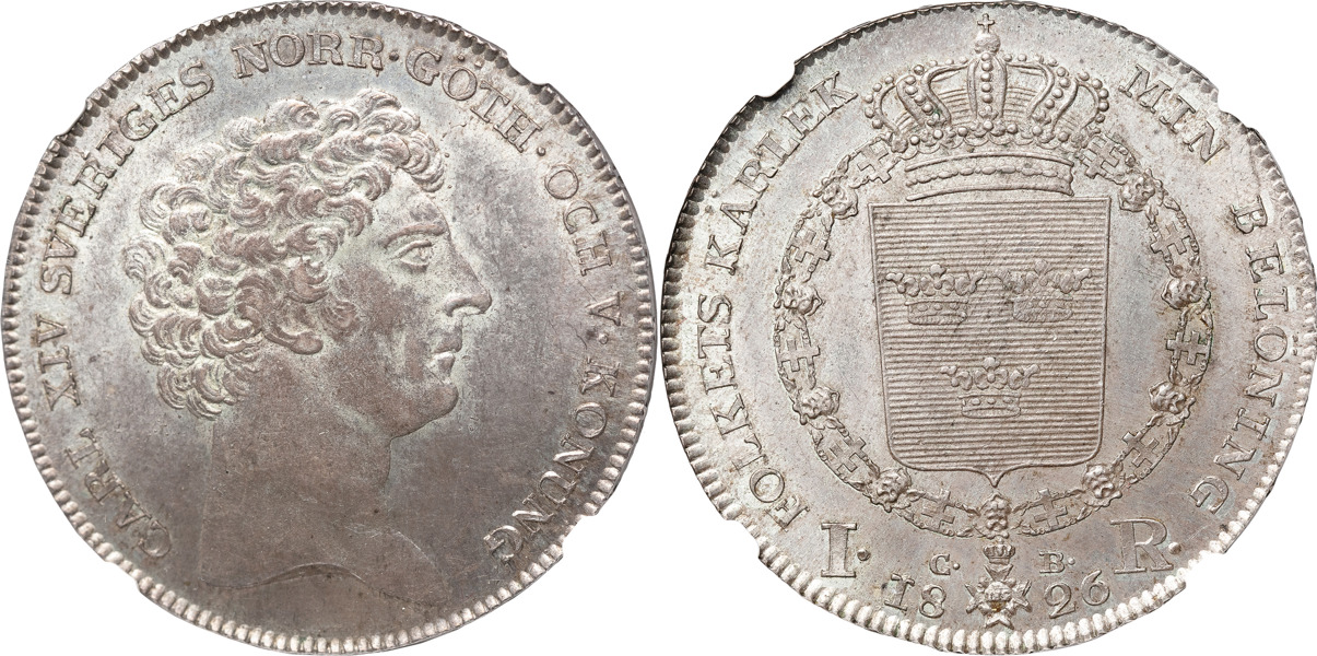 KARL XIV JOHAN (1818-1844). STOCKHOLM. Riksdaler 1826