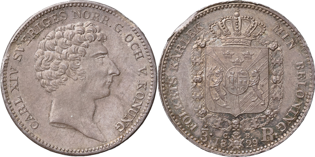 KARL XIV JOHAN (1818-1844). STOCKHOLM. 1/3 riksdaler 1829