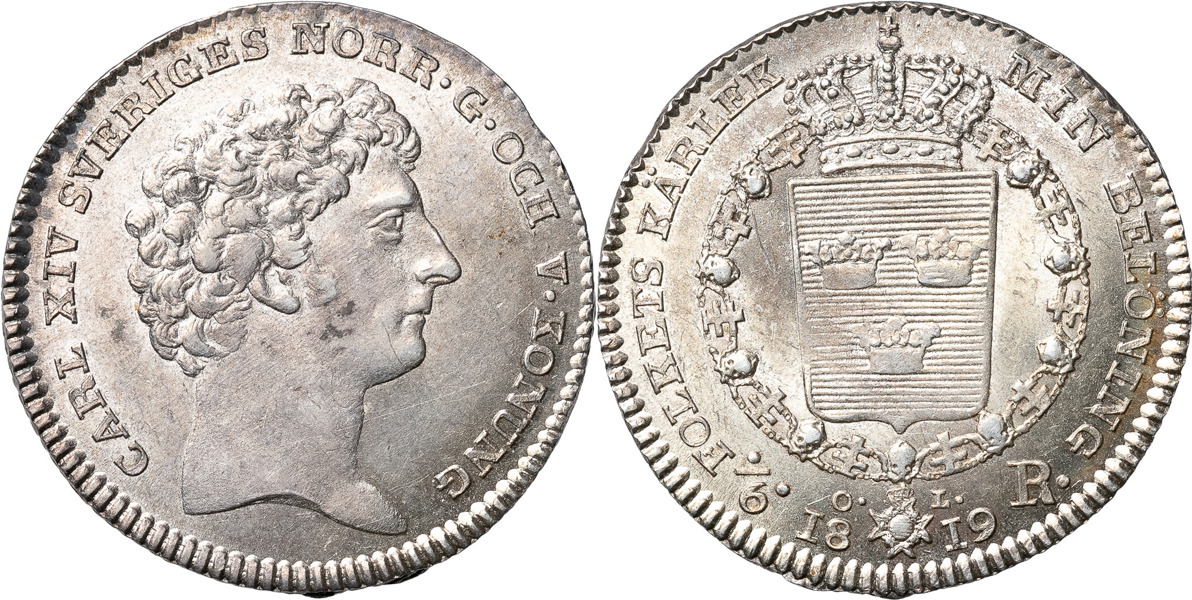 KARL XIV JOHAN (1818-1844). STOCKHOLM. 1/6 riksdaler 1819