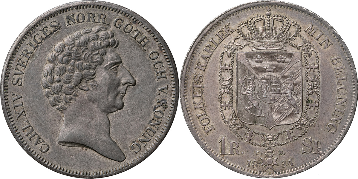 KARL XIV JOHAN (1818-1844). STOCKHOLM. Riksdaler specie 1834