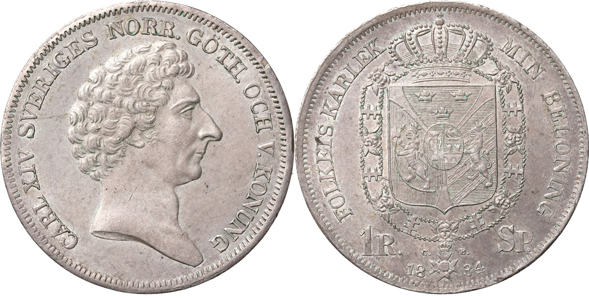 KARL XIV JOHAN (1818-1844). STOCKHOLM. Riksdaler specie 1834