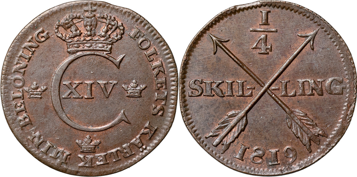 KARL XIV JOHAN (1818-1844). AVESTA. 1/4 skilling 1819