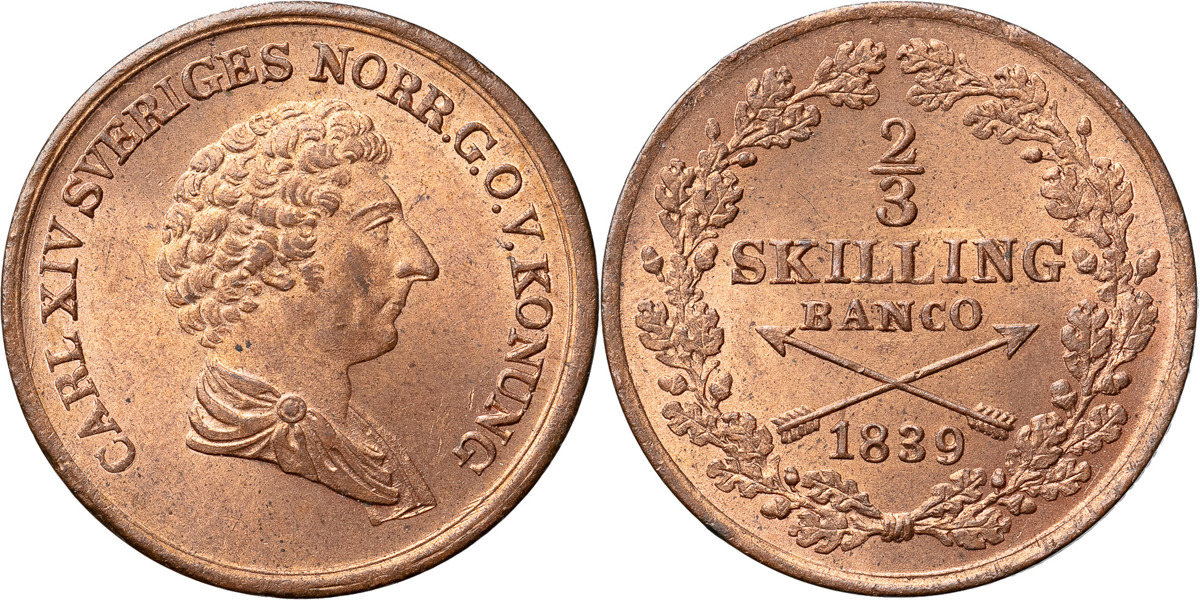 KARL XIV JOHAN (1818-1844). STOCKHOLM. 2/3 skilling banco 1839
