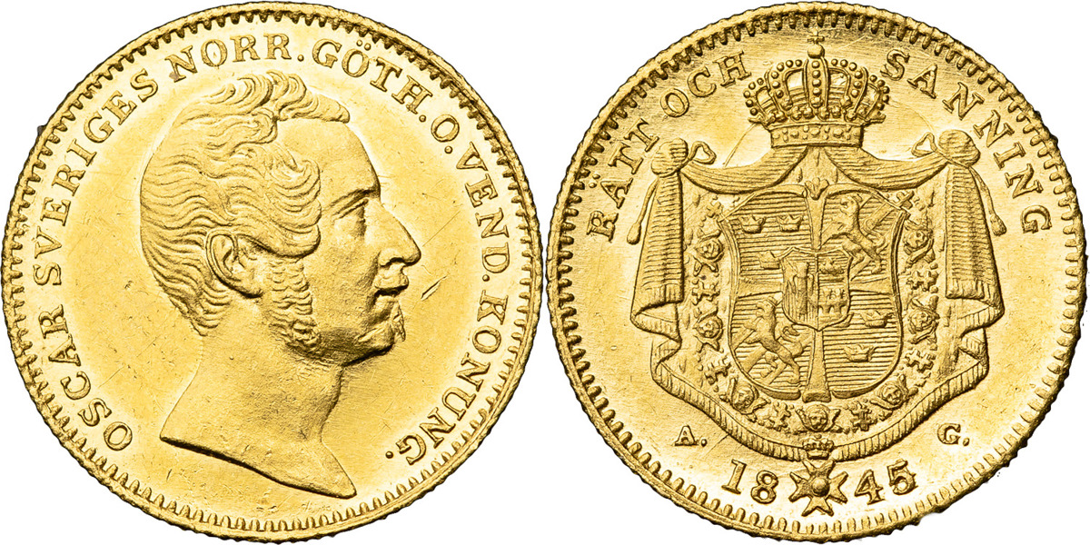 OSKAR I (1844-1859). Dukat 1845. Äldre porträttyp