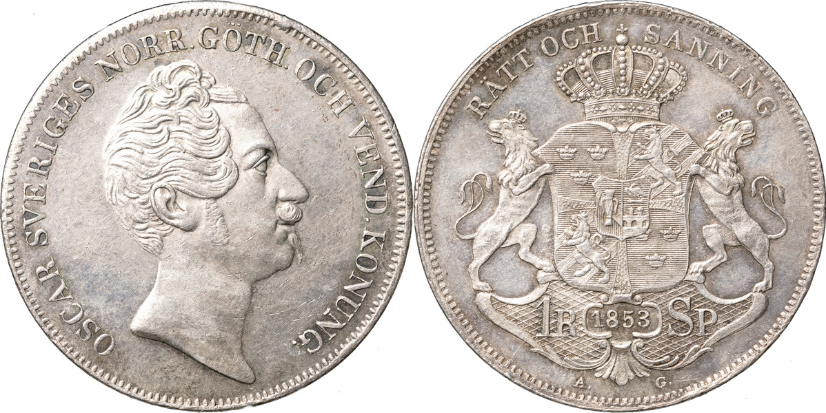 OSKAR I (1844-1859). Riksdaler specie 1853