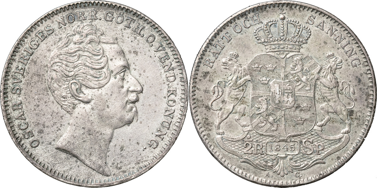 OSKAR I (1844-1859). 1/2 riksdaler specie 1845