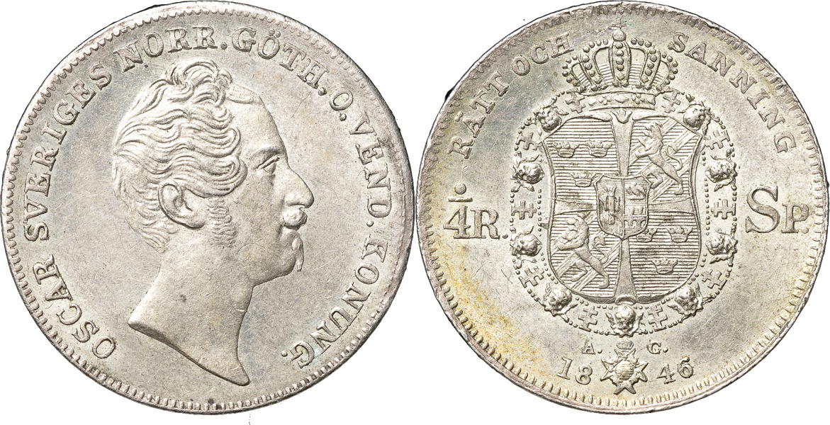 OSKAR I (1844-1859). 1/4 riksdaler specie 1846