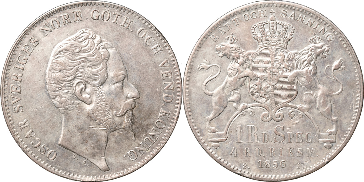 OSKAR I (1844-1859). 4 riksdaler riksmynt 1856