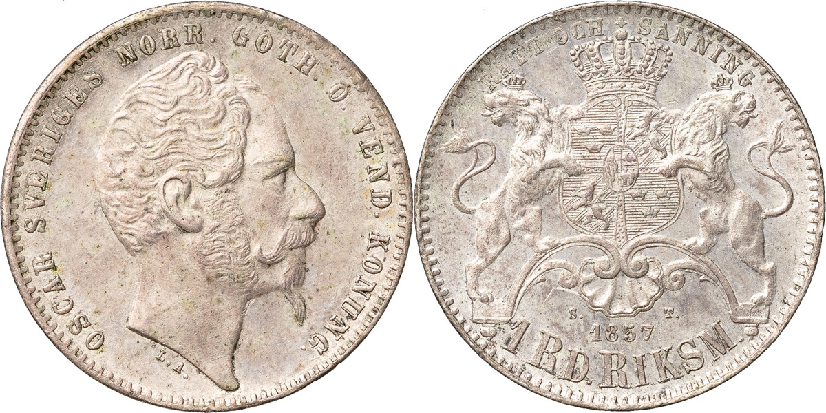 OSKAR I (1844-1859). Riksdaler riksmynt 1857