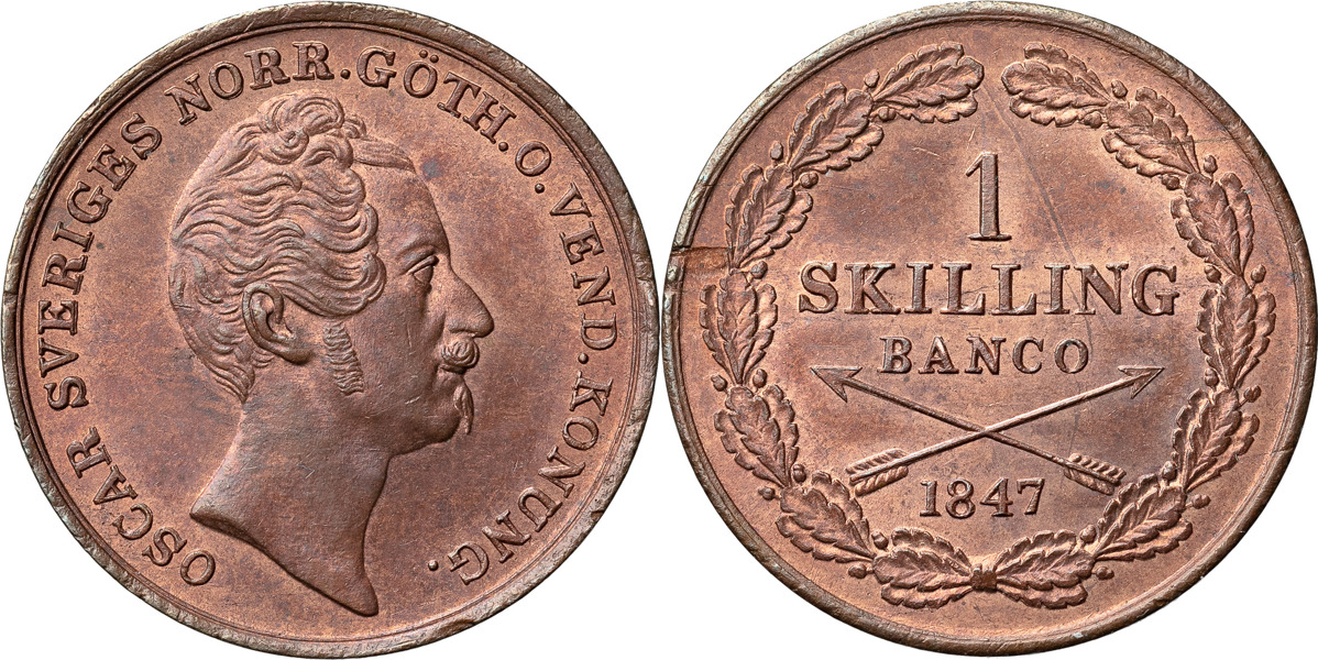 OSKAR I (1844-1859). Skilling banco 1847