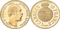 KARL XV (1859-1872). Carolin / 10 francs 1868