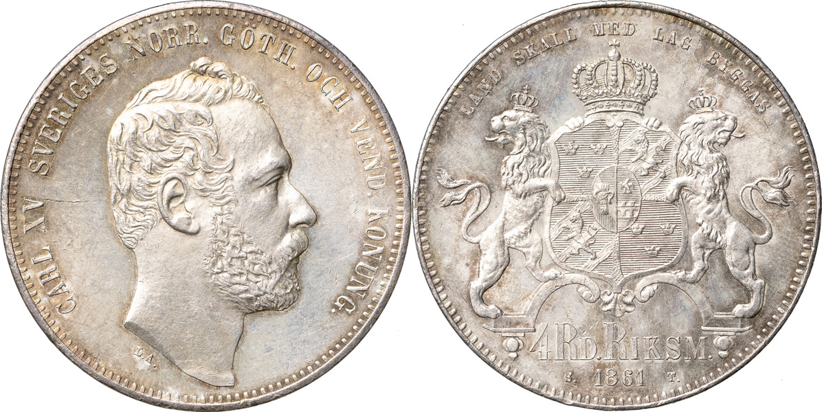 KARL XV (1859-1872). 4 riksdaler riksmynt 1861