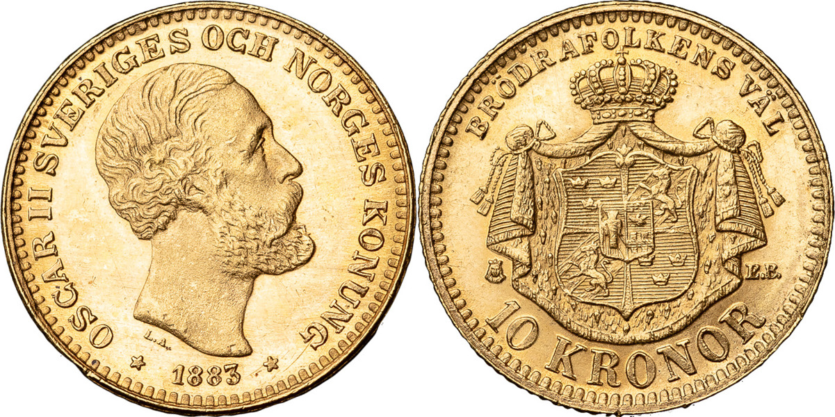 OSKAR II (1872-1907). 10 kronor 1883