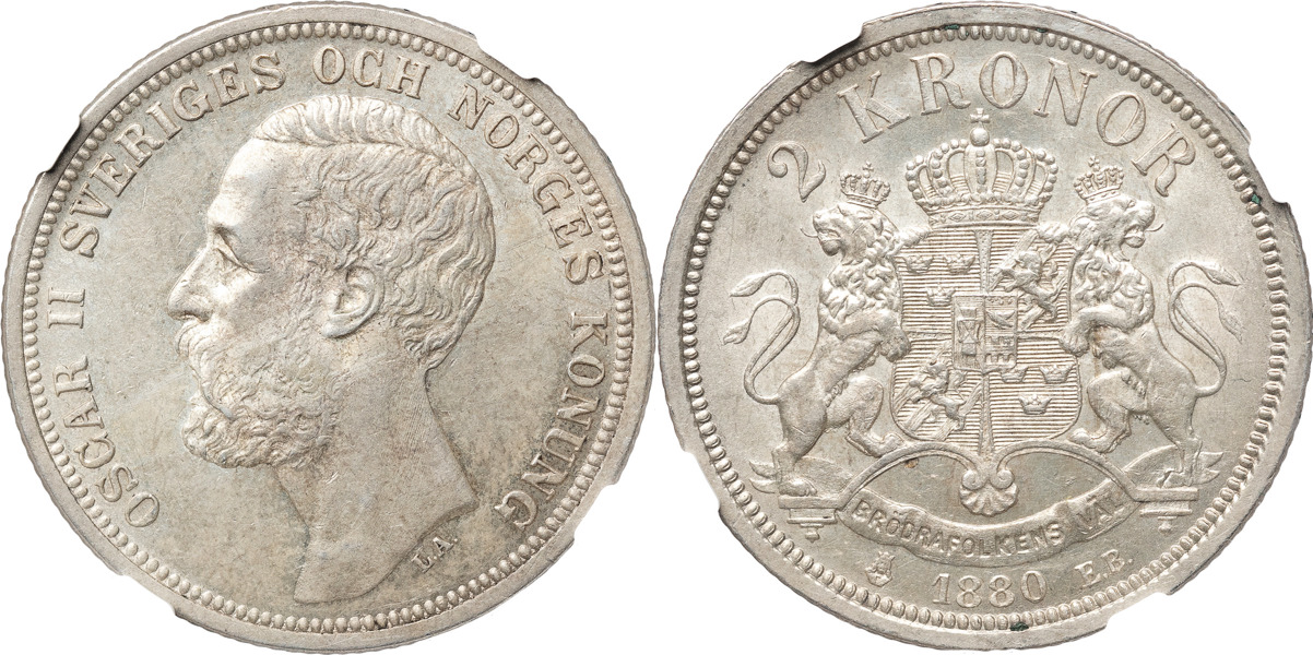 OSKAR II (1872-1907). 2 kronor 1880