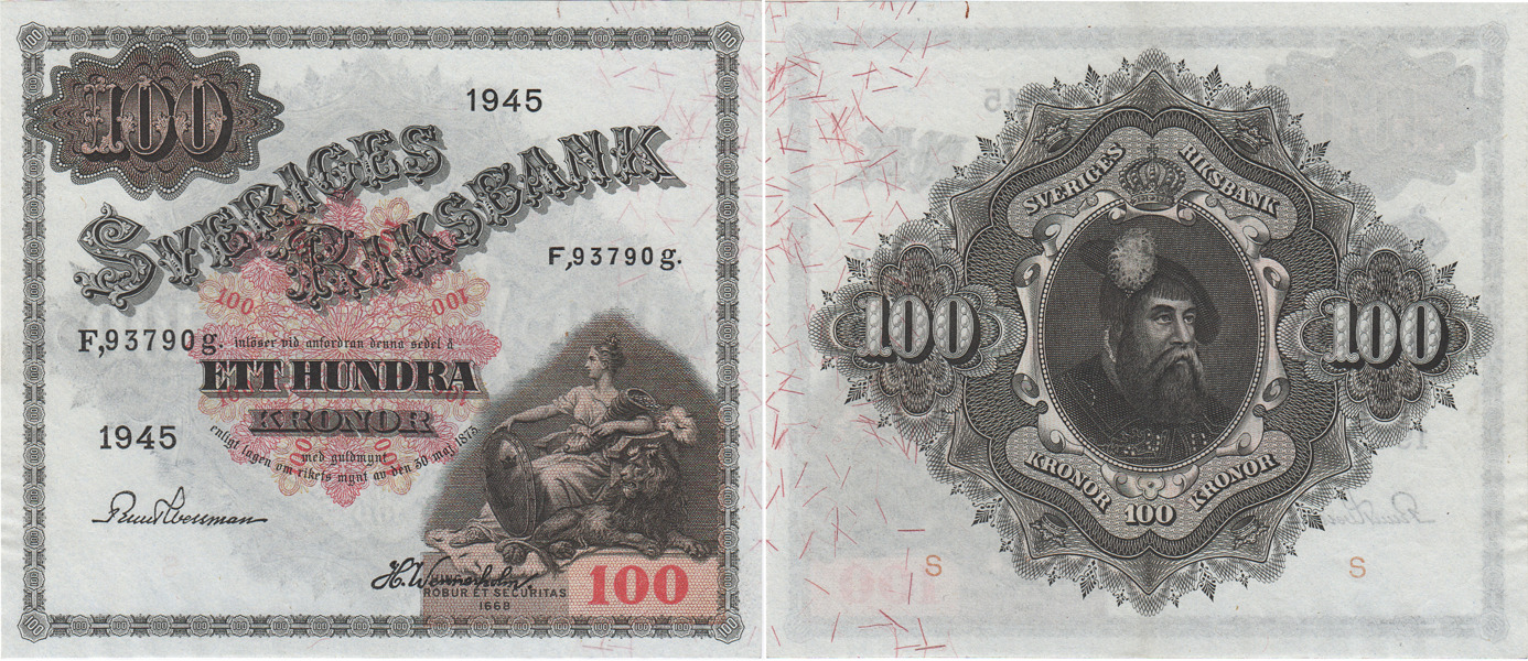 SEDLAR / BANKNOTES. 100 kronor 1945