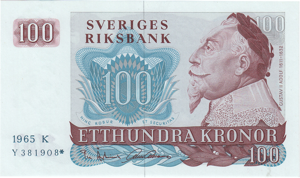 SEDLAR / BANKNOTES. 100 kronor 1965, 1986, 2010