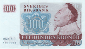 SEDLAR / BANKNOTES. 100 kronor 1972