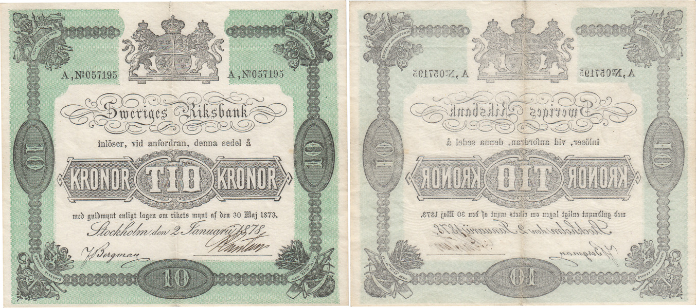 SEDLAR / BANKNOTES. 10 kronor 1878