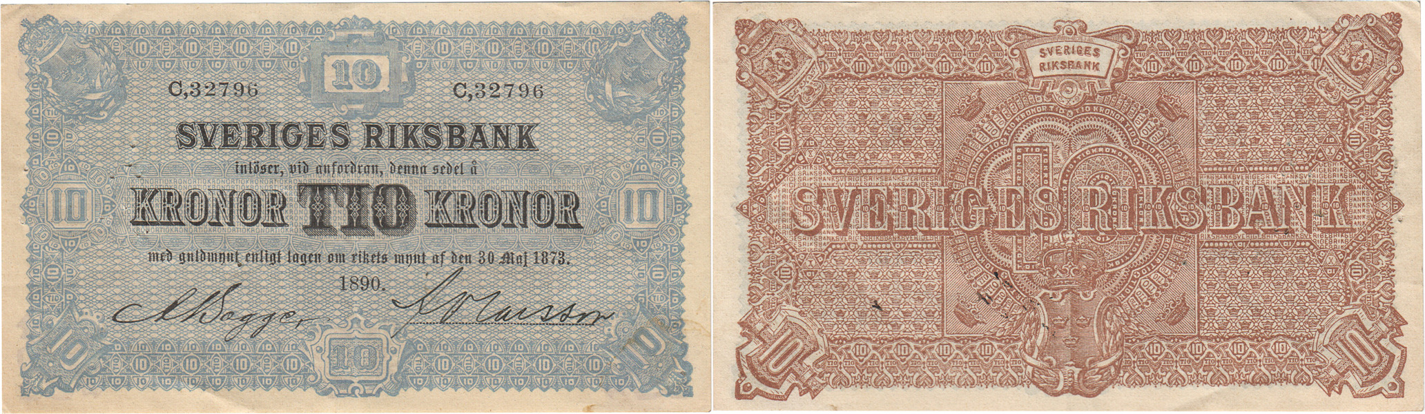 SEDLAR / BANKNOTES. 10 kronor 1890