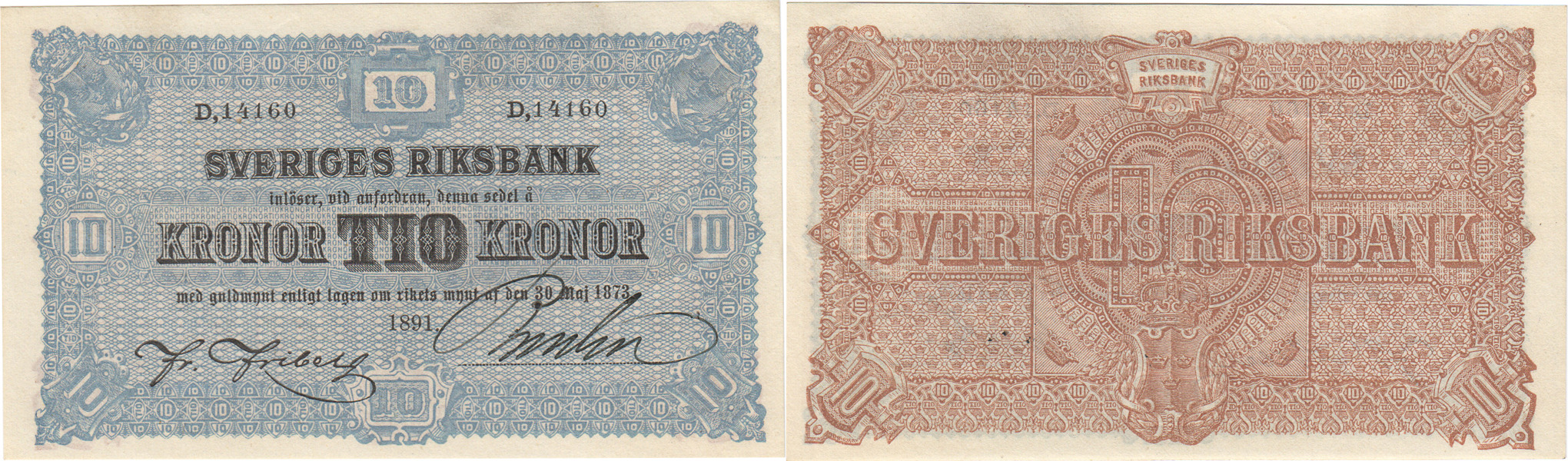 SEDLAR / BANKNOTES. 10 kronor 1891
