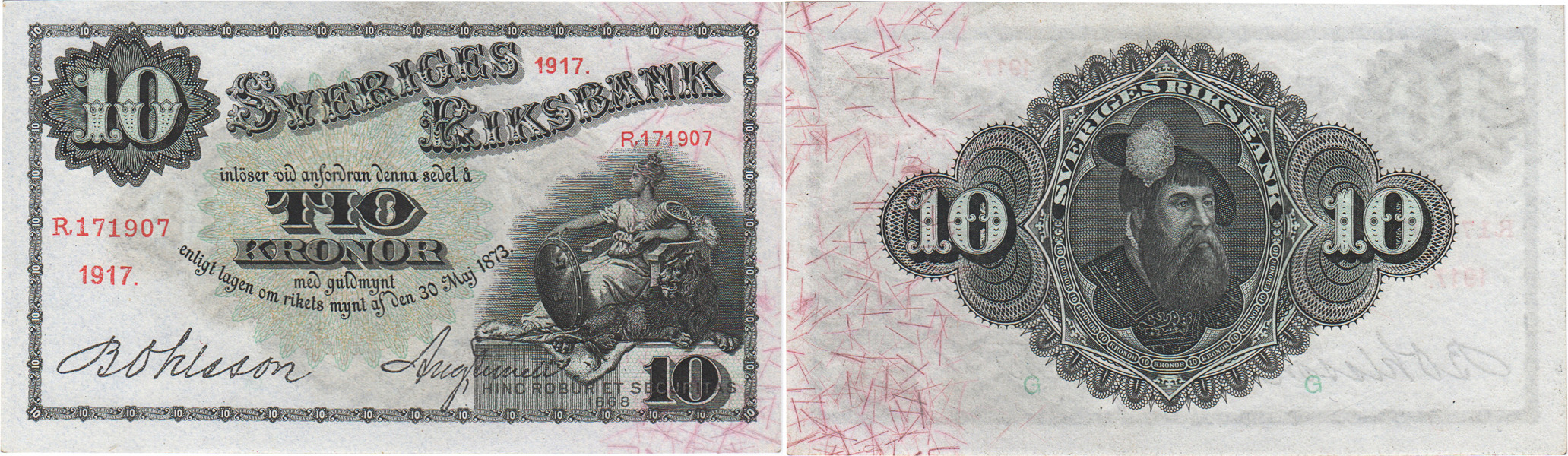 SEDLAR / BANKNOTES. 10 kronor 1917