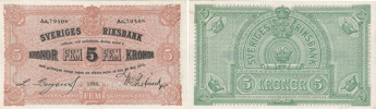 SEDLAR / BANKNOTES. 5 kronor 1888