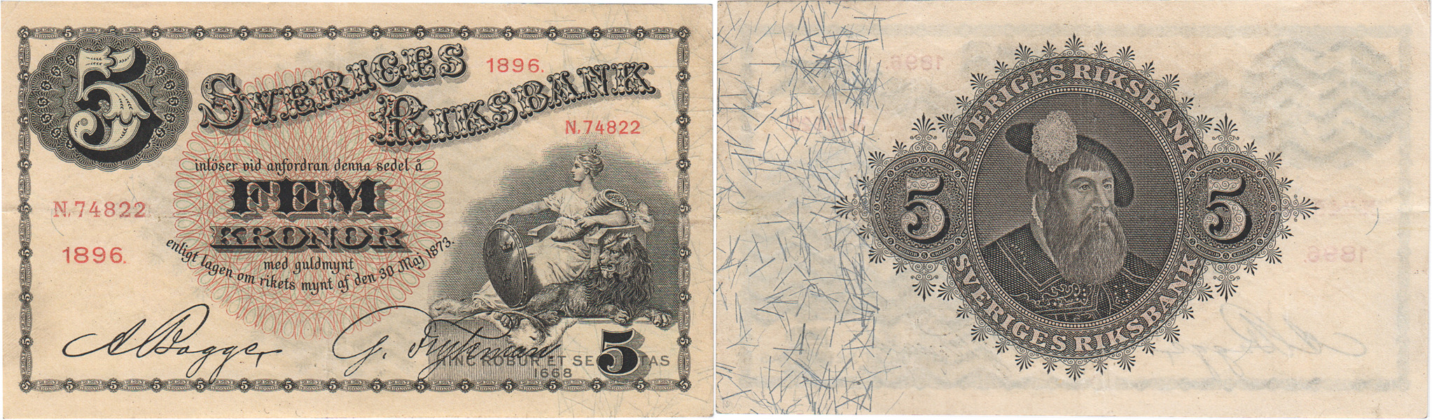 SEDLAR / BANKNOTES. 5 kronor 1896