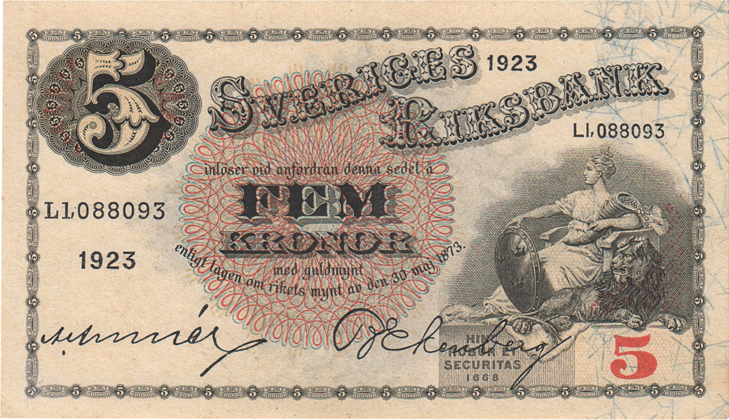 SEDLAR / BANKNOTES. 5 kronor 1923, 1924, 1925, 1926