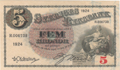SEDLAR / BANKNOTES. 5 kronor 1923, 1924, 1925, 1926