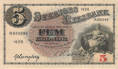 SEDLAR / BANKNOTES. 5 kronor 1923, 1924, 1925, 1926