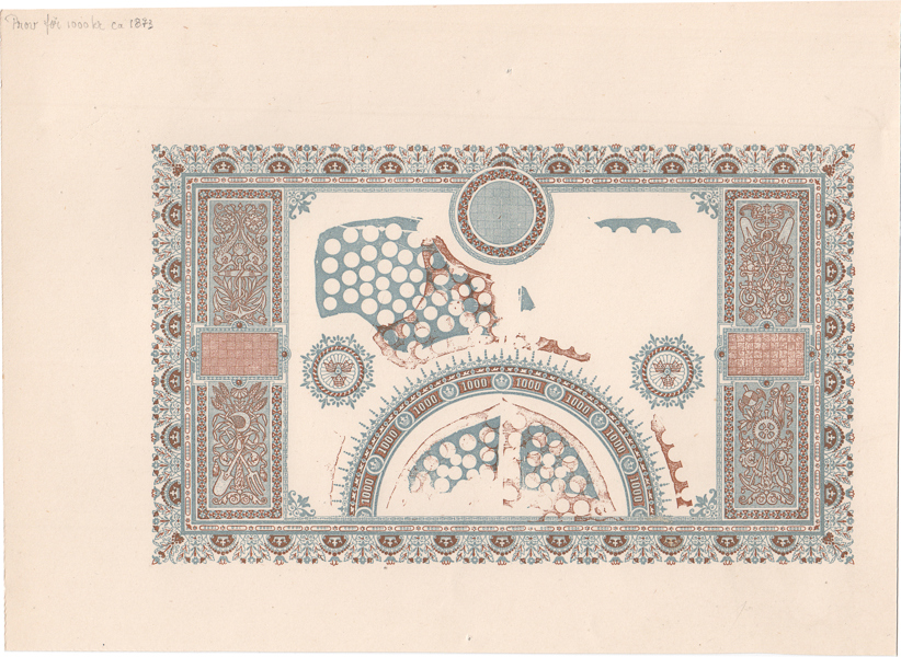 SEDLAR / BANKNOTES. 1000 kronor. Ensidigt provtryck på tjockare papper