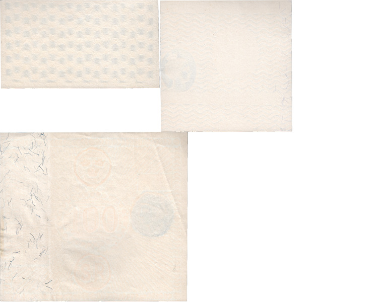 SEDLAR / BANKNOTES. Sittande Svea. Vattenmärkesprov för 100 kronor på gulaktigt sedelpapper med säkerhetsfibrer