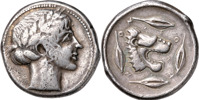 GREKISKA MYNT / GREEK COINS. SICILY. LEONTINOI (466-425 B.C.). AR tetradrachm