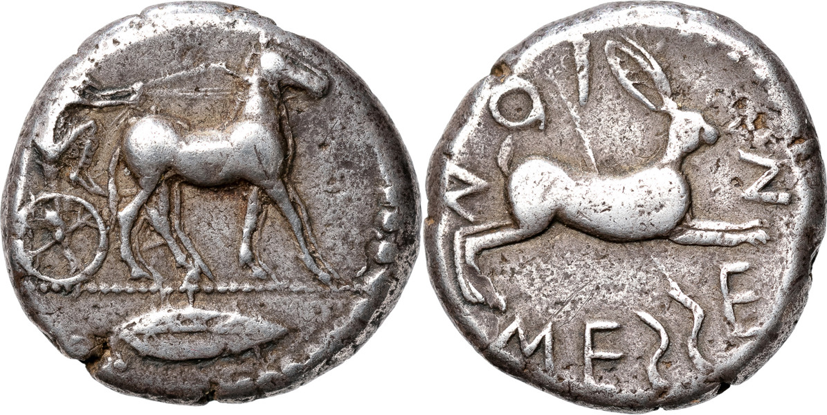 GREKISKA MYNT / GREEK COINS. SICILY. MESSANA (461-450 B.C.). AR tetradrachm