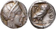 GREKISKA MYNT / GREEK COINS. ATTICA. ATHENS (449-413 B.C.). AR tetradrachm