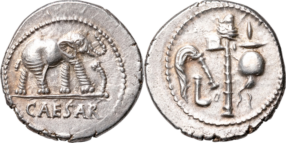 ROMERSKA MYNT / ROMAN COINS - Romerska republiken / Roman Republic. JULIUS CAESAR (49 B.C.). AR denarius
